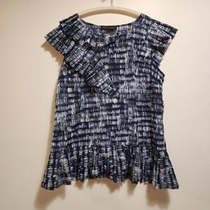 Banana Republic Navy and White Ruffle Women's Top Medium